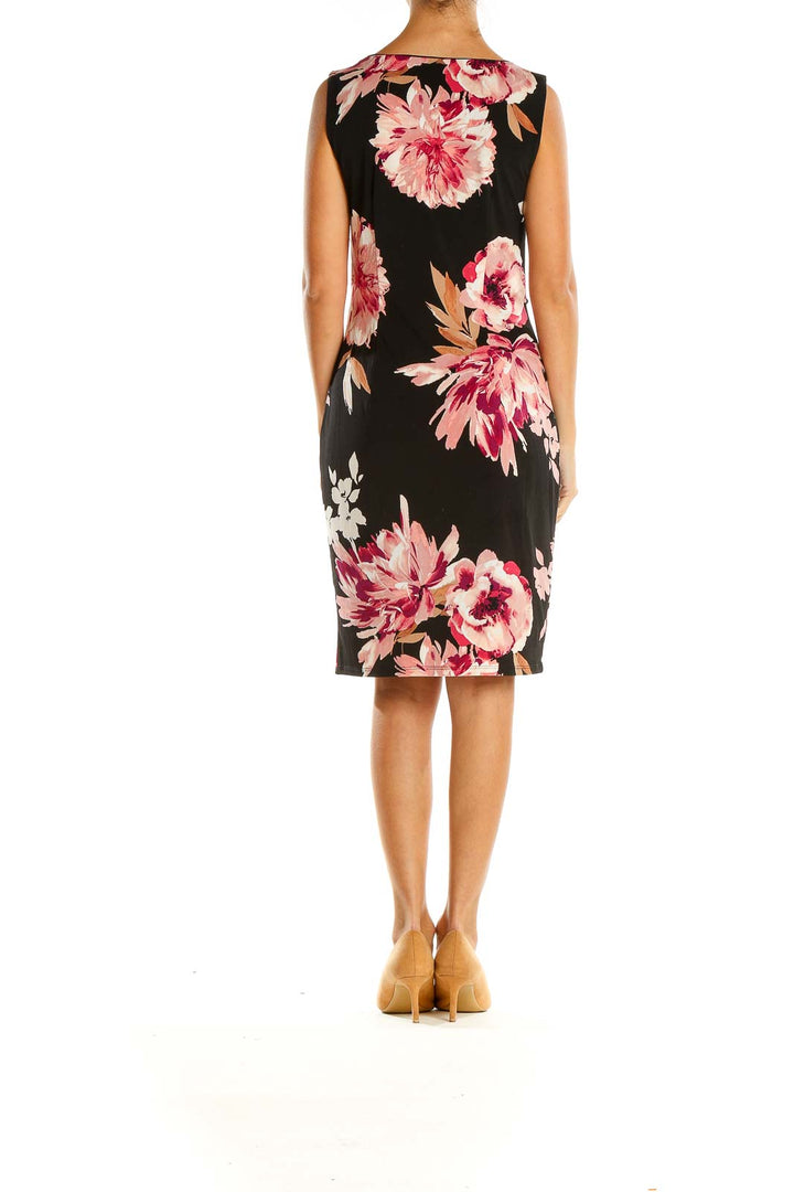 Black Floral Print Sheath Dress