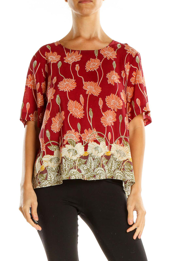 Red Floral Print Chic Blouse