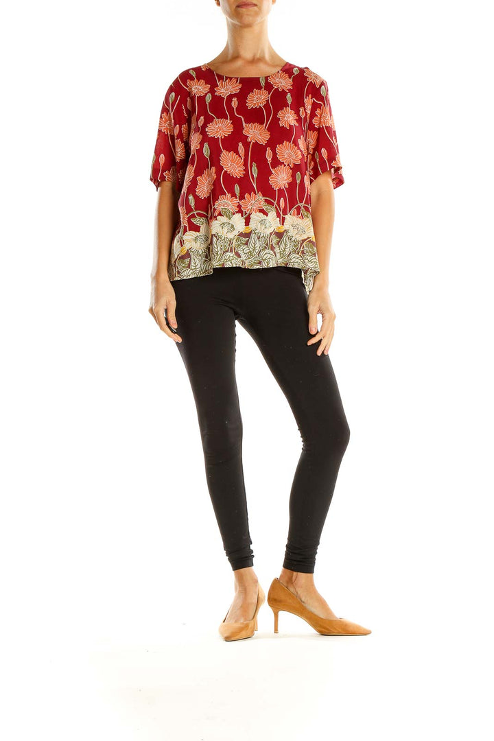 Red Floral Print Chic Blouse