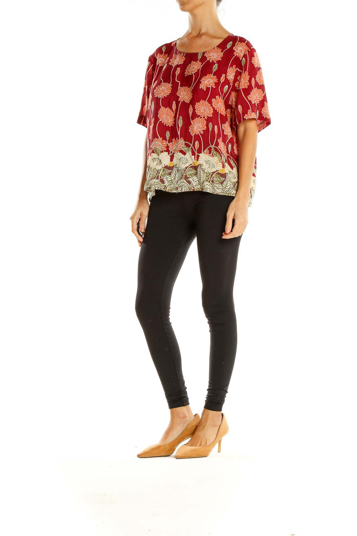 Red Floral Print Chic Blouse