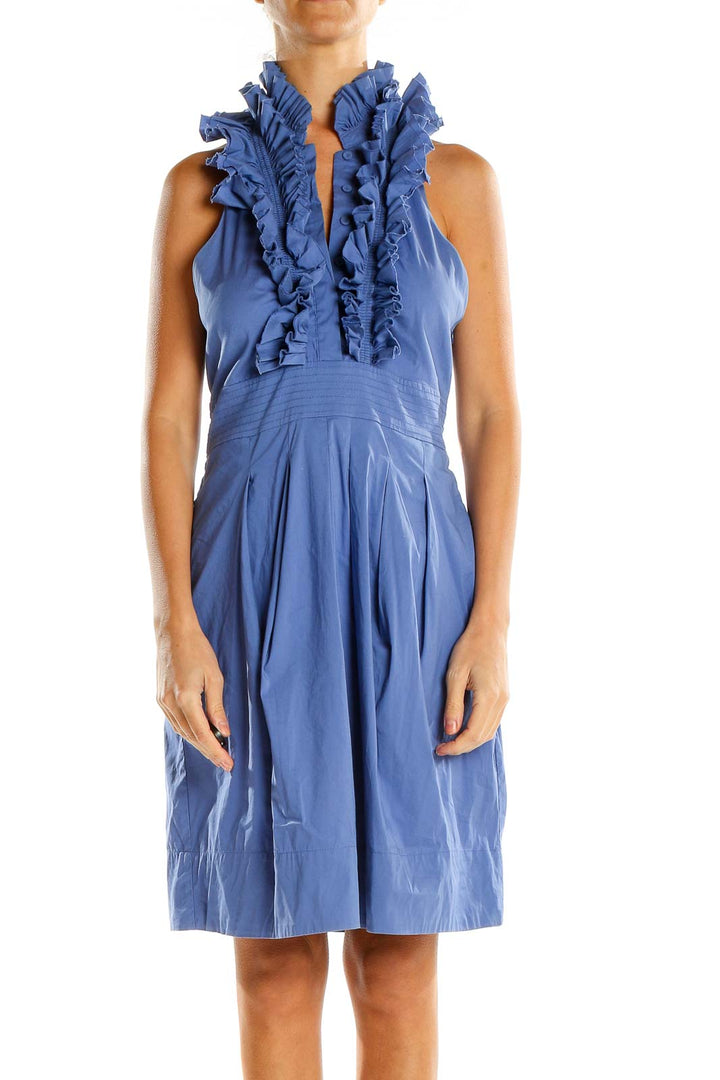 Blue Ruffle Retro Sheath Dress