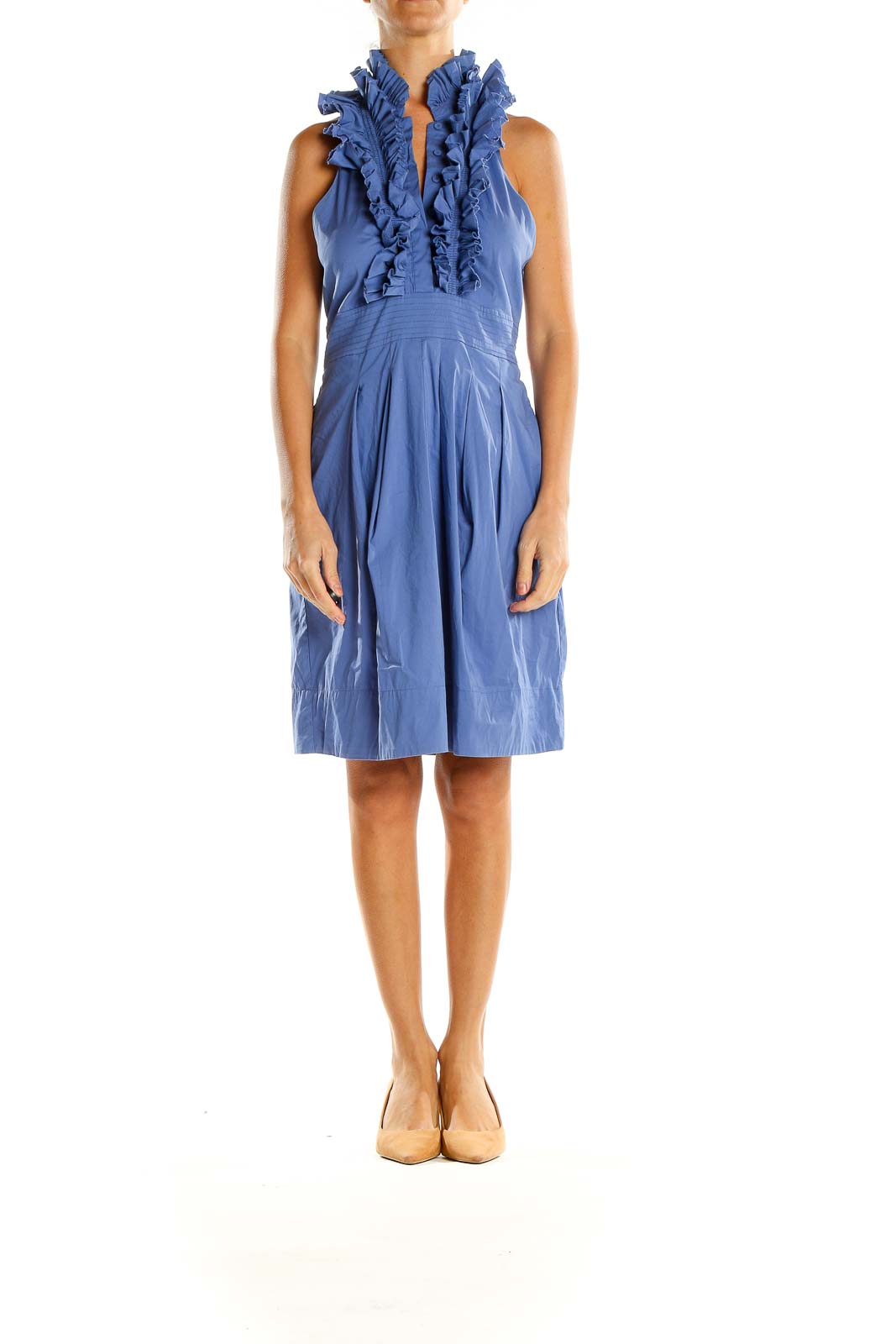 Blue Ruffle Retro Sheath Dress