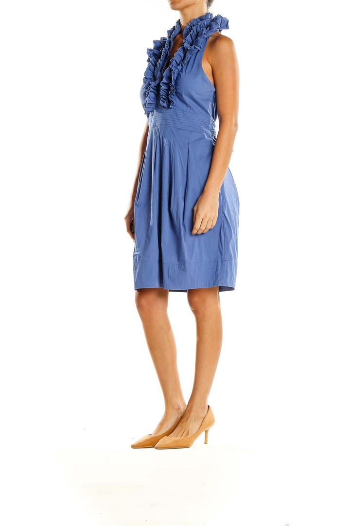 Blue Ruffle Retro Sheath Dress