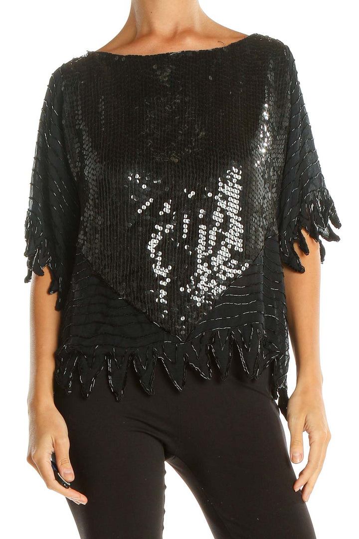 Black Sequin Vintage Party Top