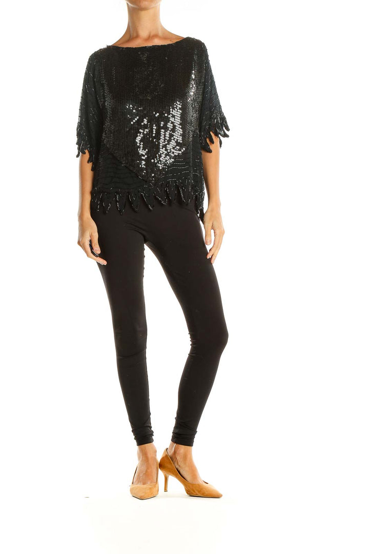 Black Sequin Vintage Party Top