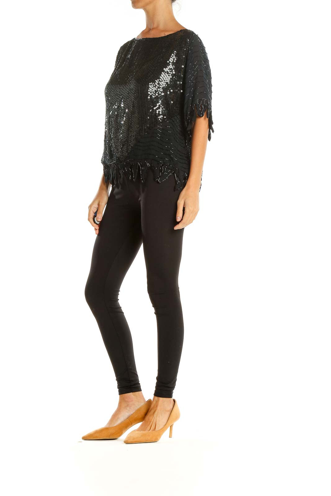 Black Sequin Vintage Party Top