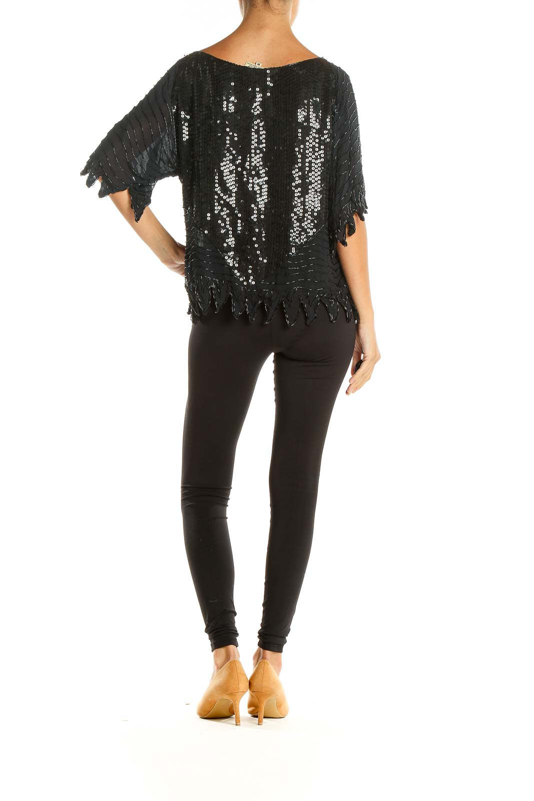 Black Sequin Vintage Party Top