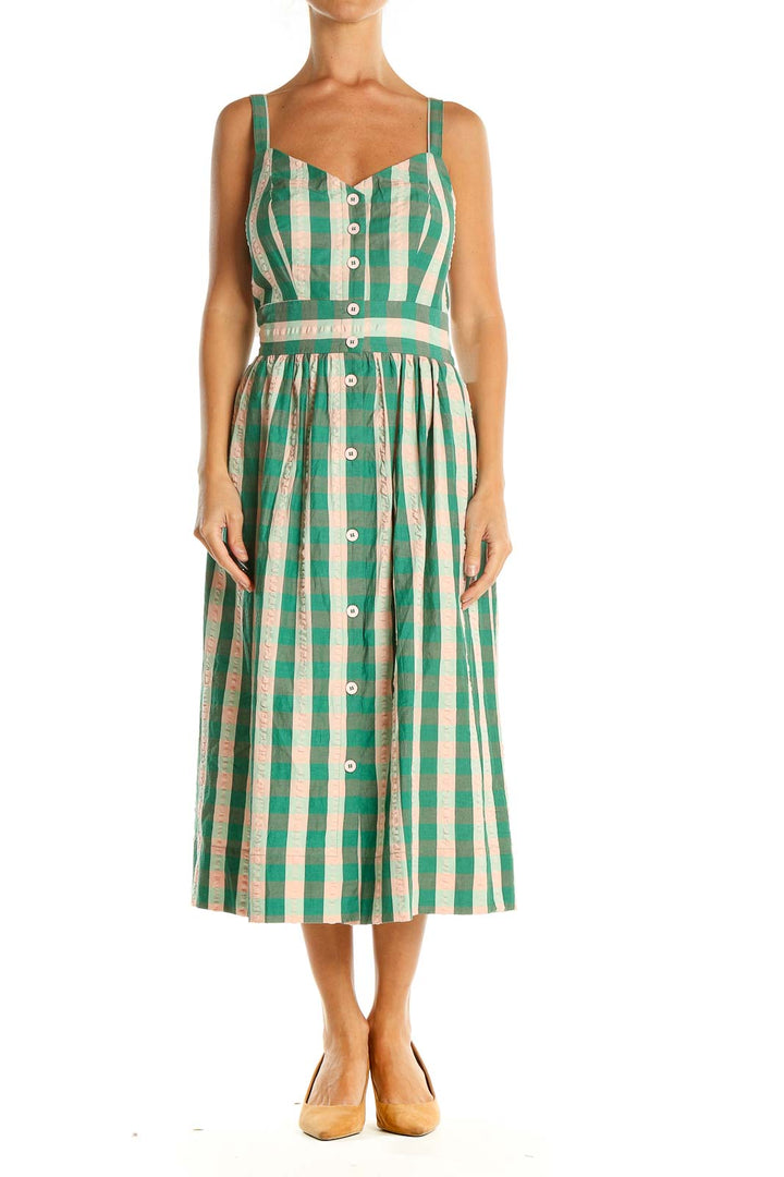 Green Striped Casual Fit & Flare Dress