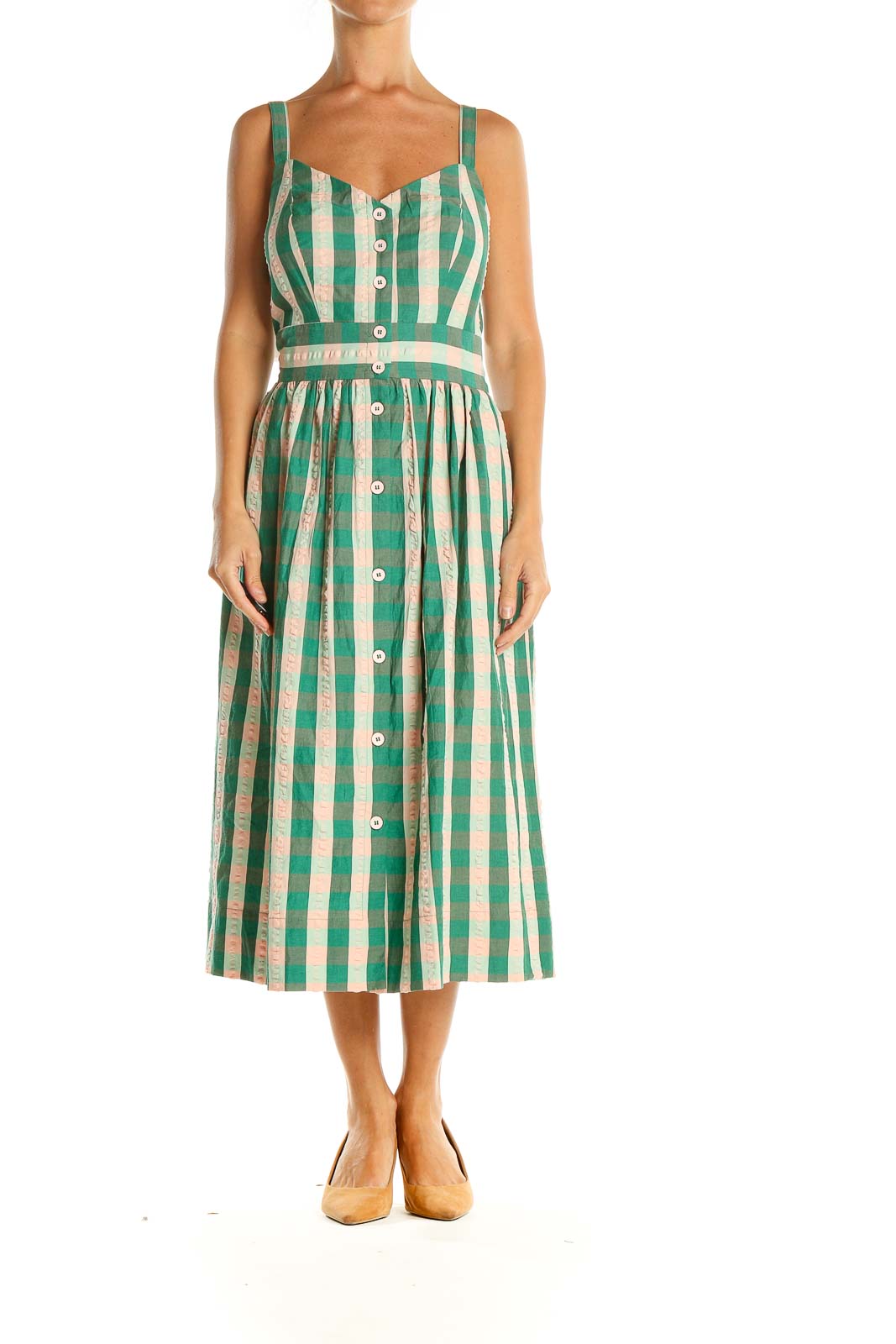 Green Striped Casual Fit & Flare Dress