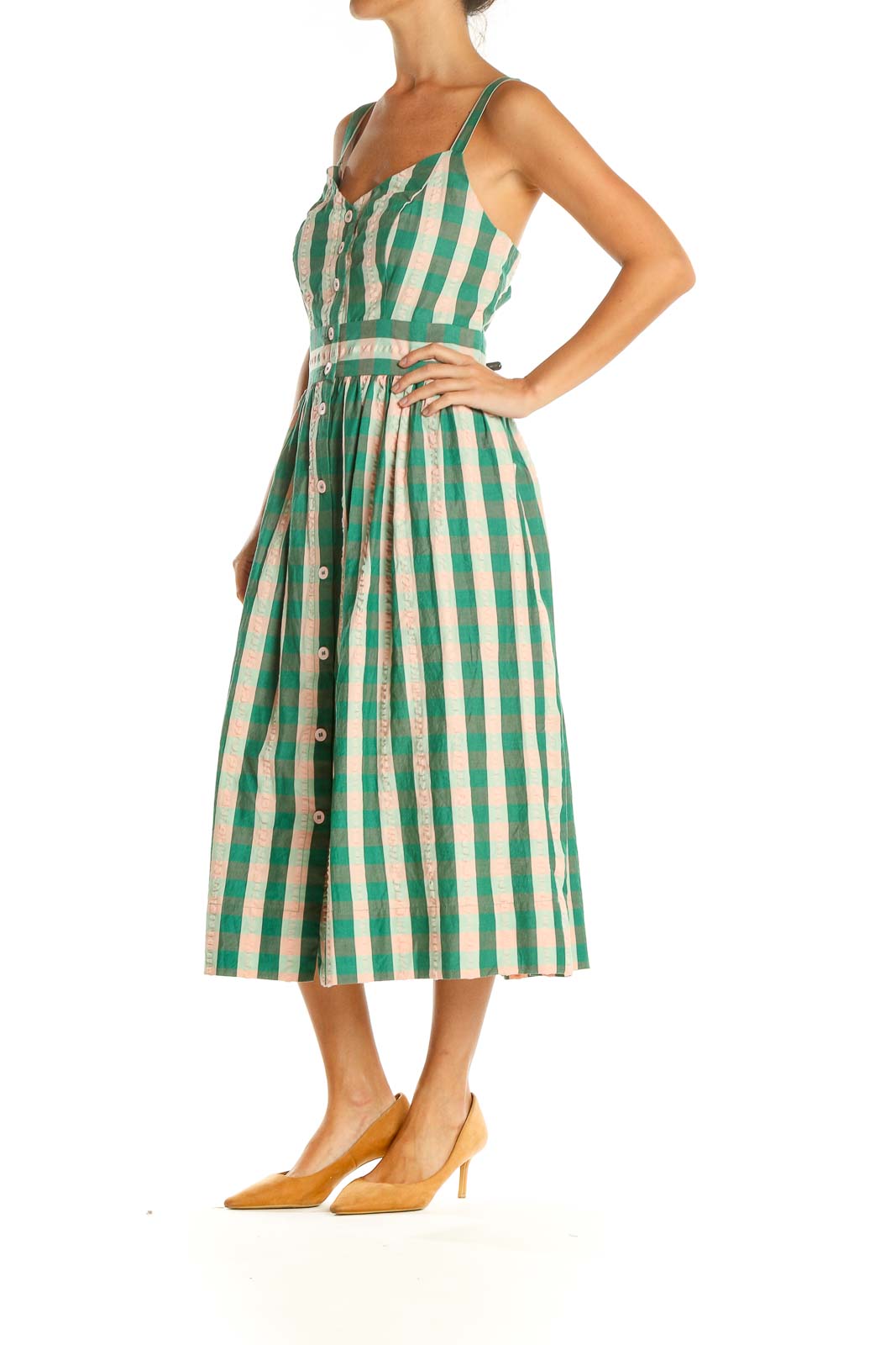 Green Striped Casual Fit & Flare Dress