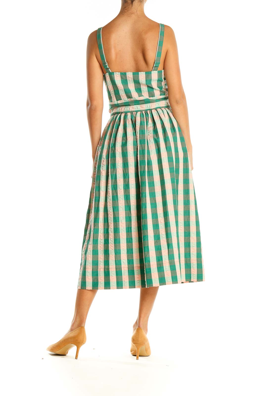 Green Striped Casual Fit & Flare Dress