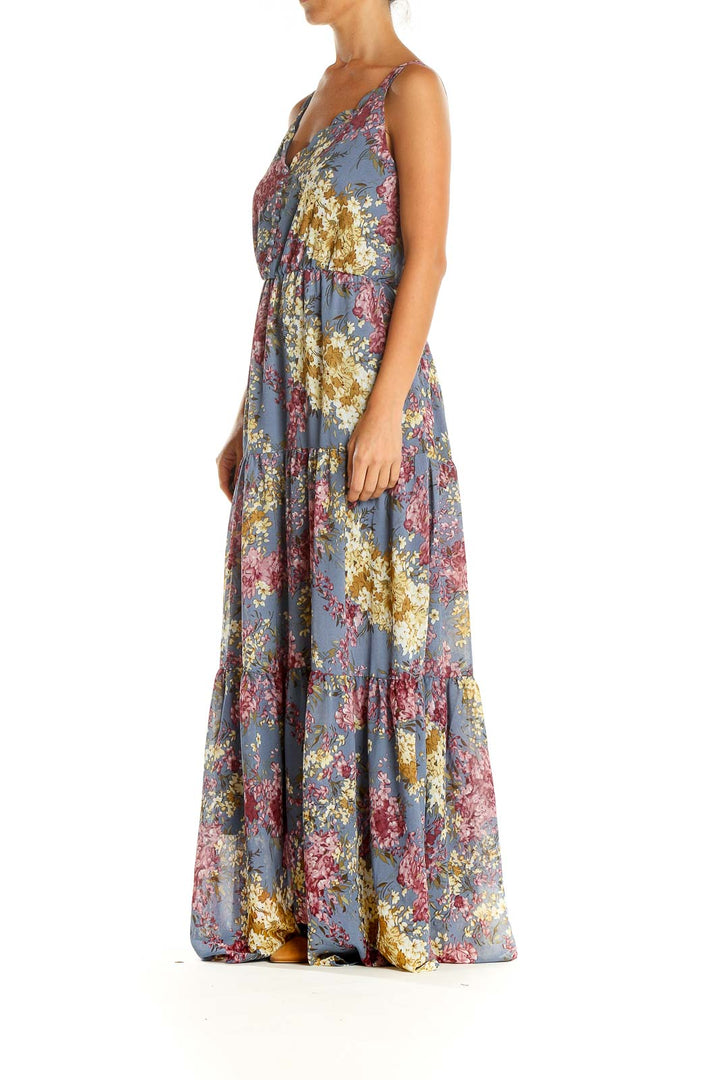 Blue Floral Print Bohemian Column Dress