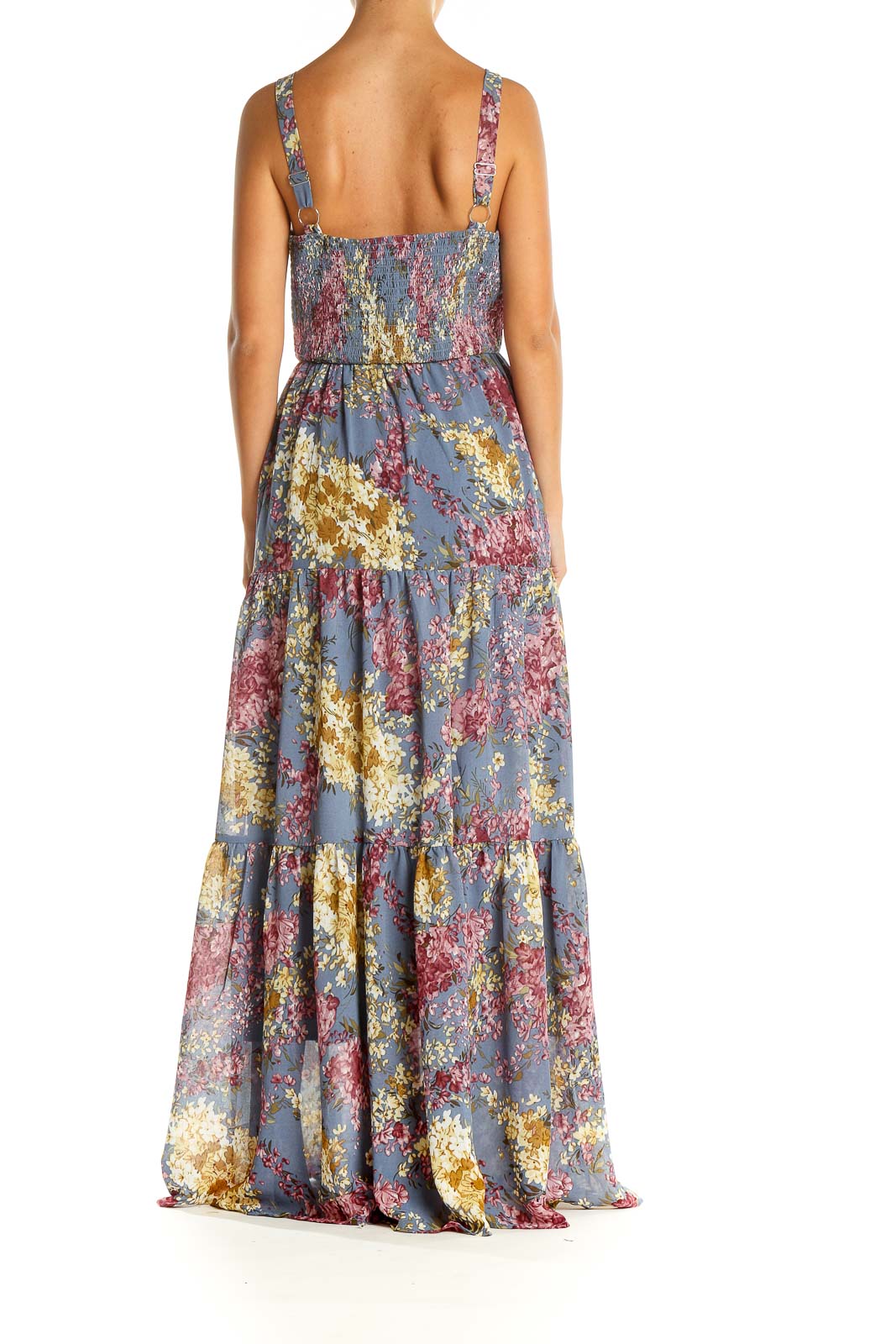 Blue Floral Print Bohemian Column Dress