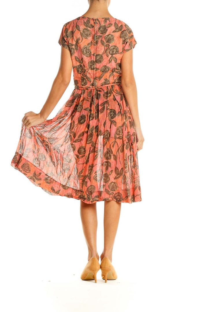 Salmon Floral Print Retro Fit & Flare Dress