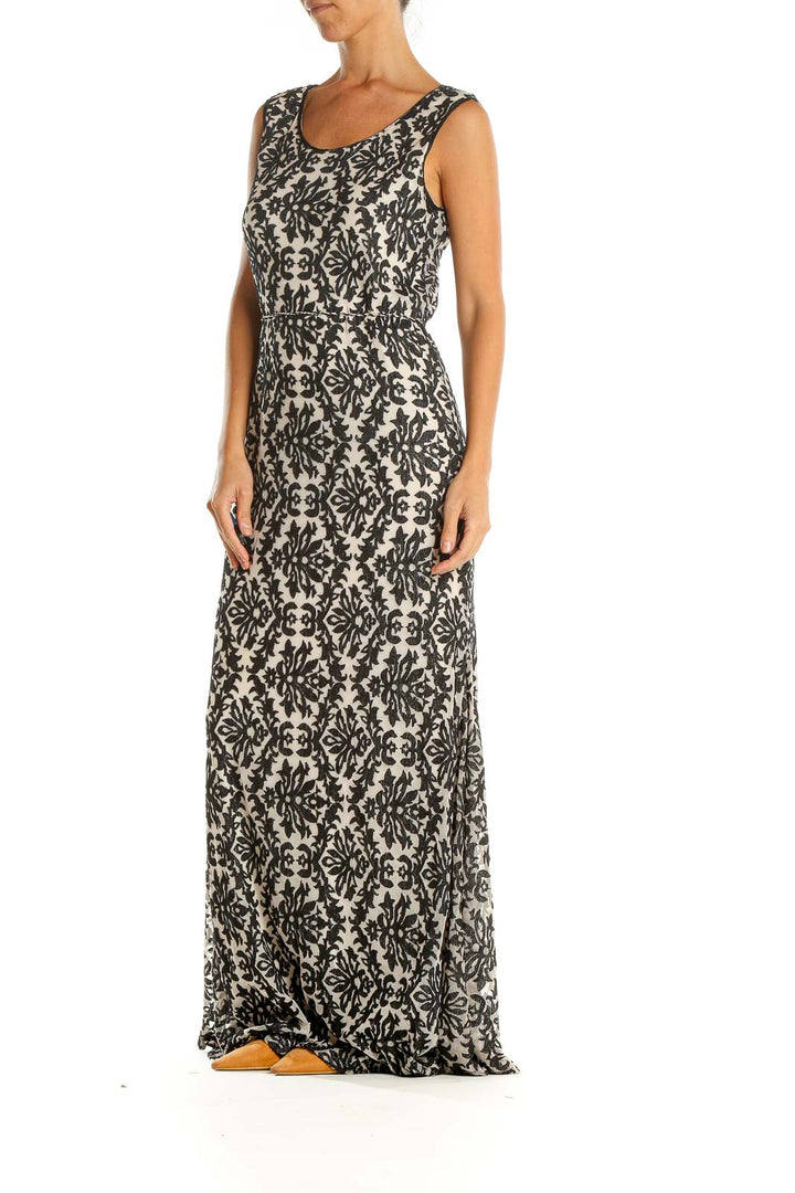 Black Printed Casual Column Dress