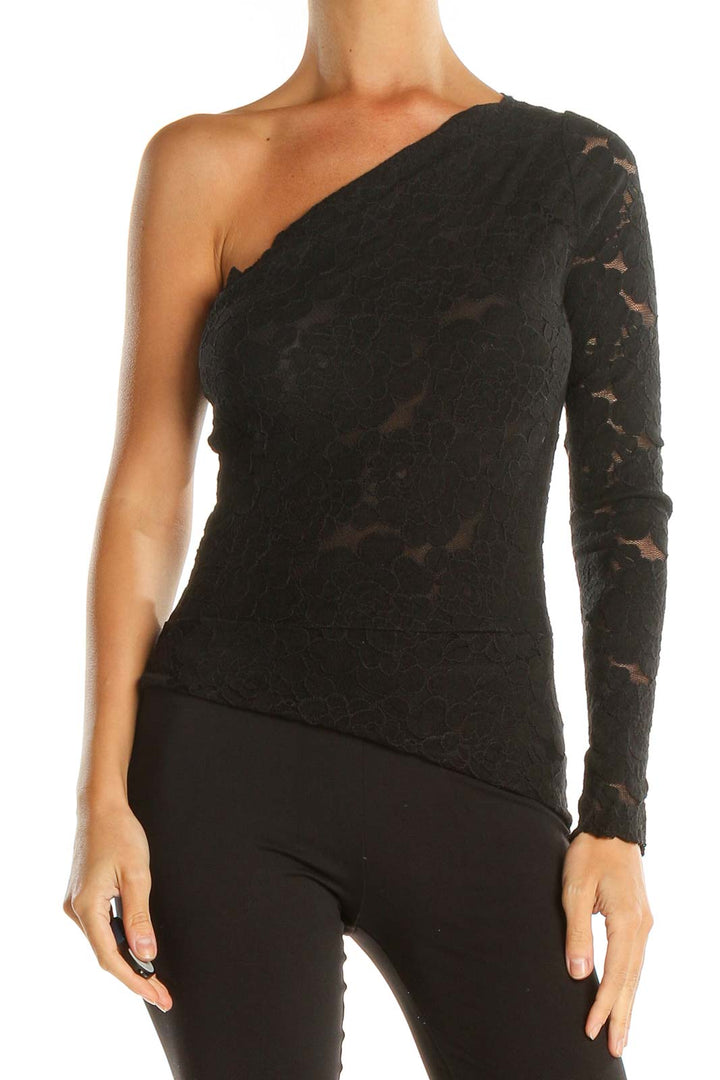 Black Lace One Shoulder Party Top