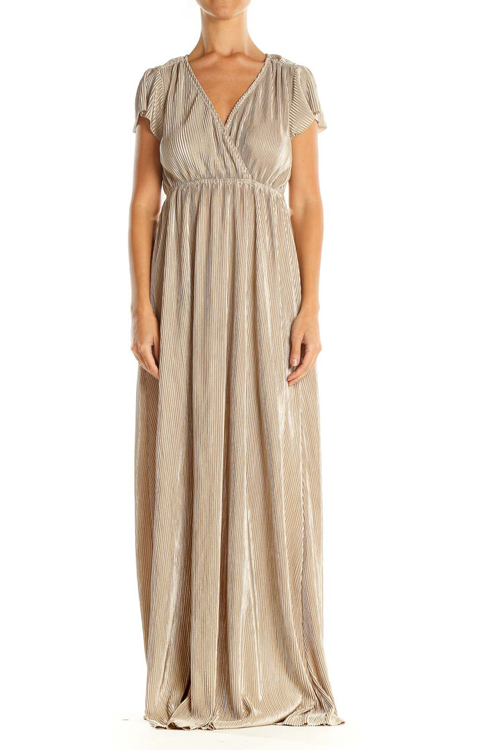 Beige Ribbed Shimmer Column Dress