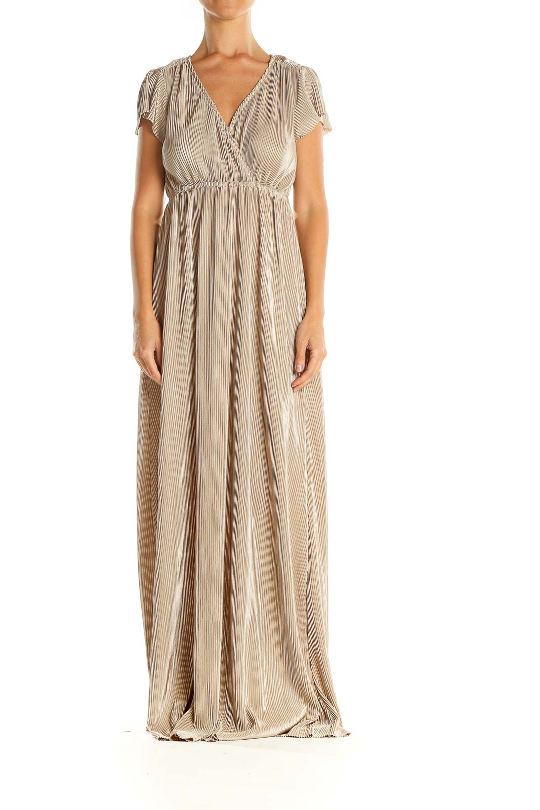 Beige Ribbed Shimmer Column Dress