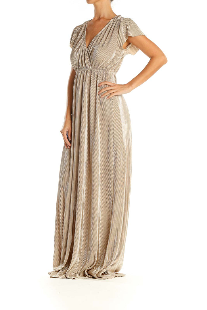 Beige Ribbed Shimmer Column Dress