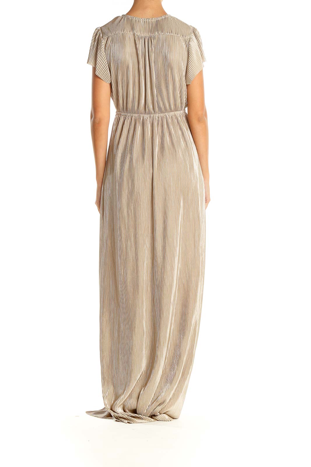 Beige Ribbed Shimmer Column Dress