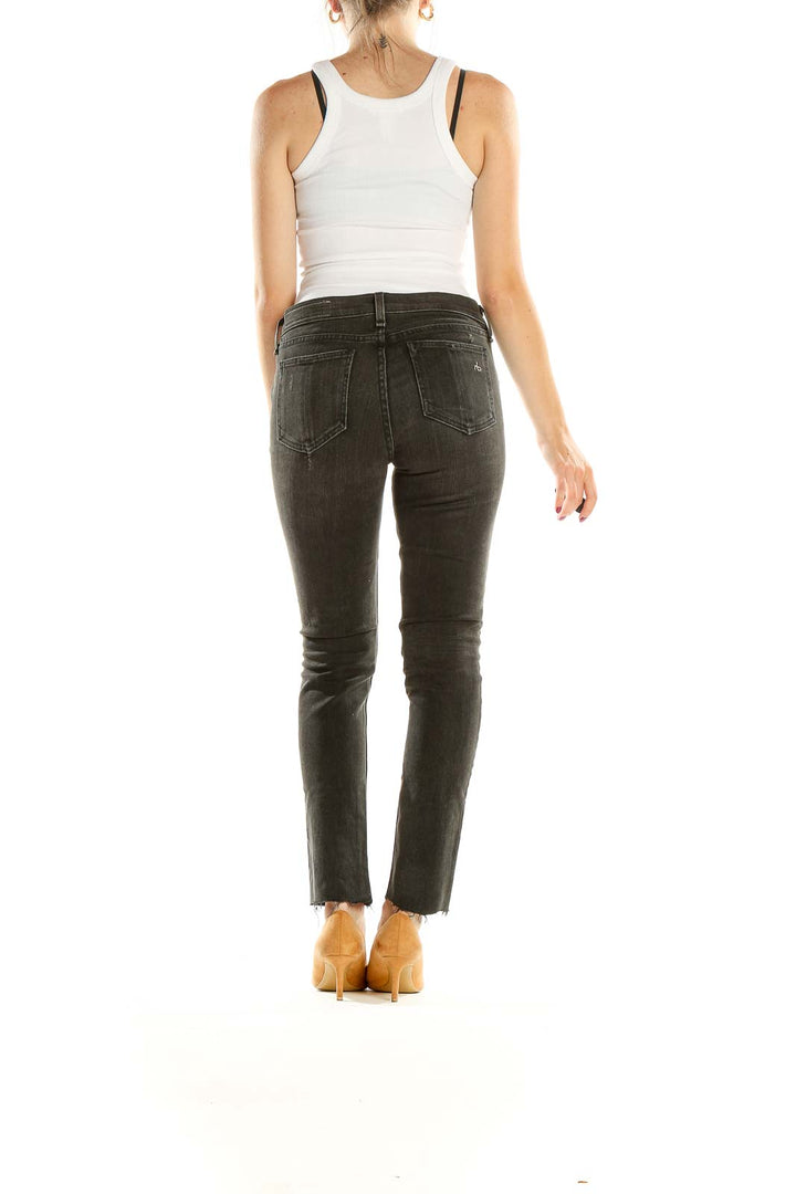 Black Distressed Straight Leg Jeans