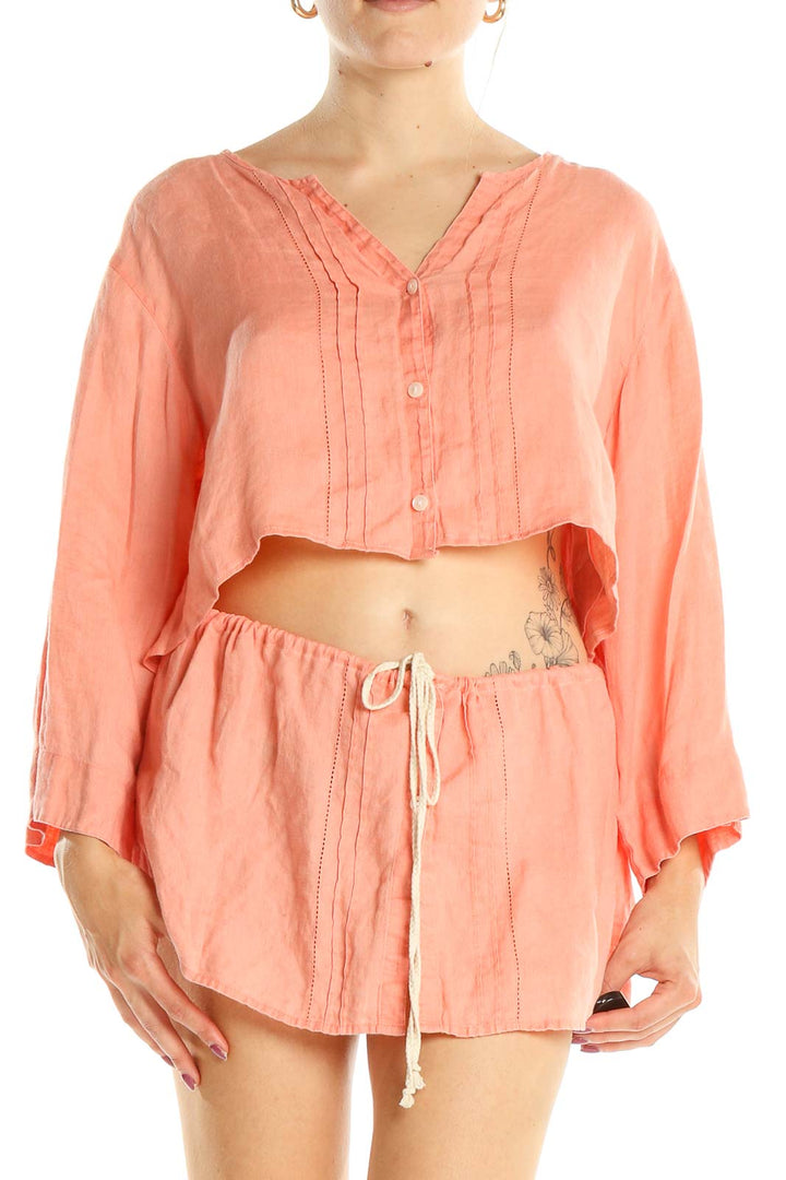 Reworked: Palm Beach top - 100% linen cropped button down