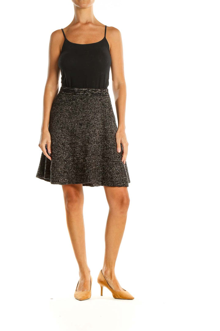 Black Textured Chic Flared Skirt