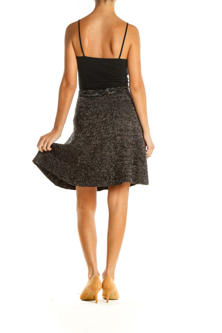 Black Textured Chic Flared Skirt