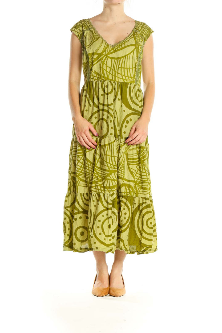 Green Graphic Print Bohemian Column Dress