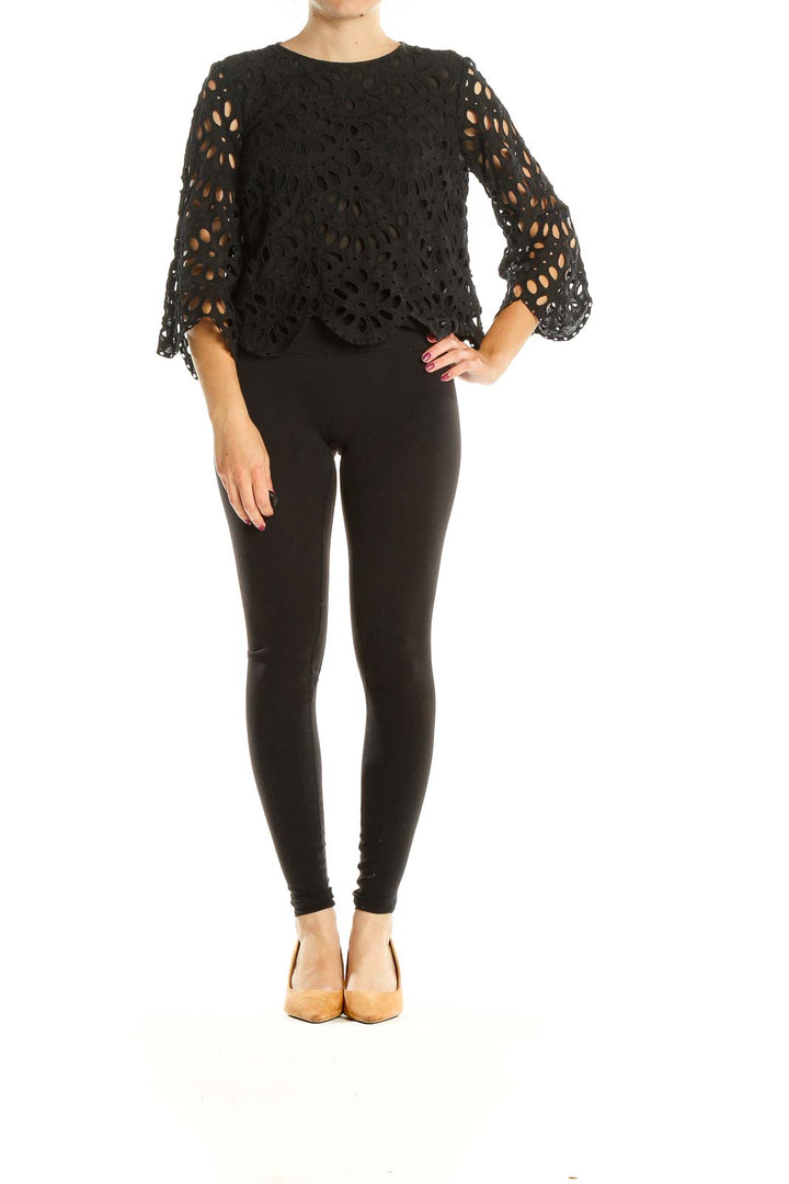 Black Crochet Eyelet Chic Top