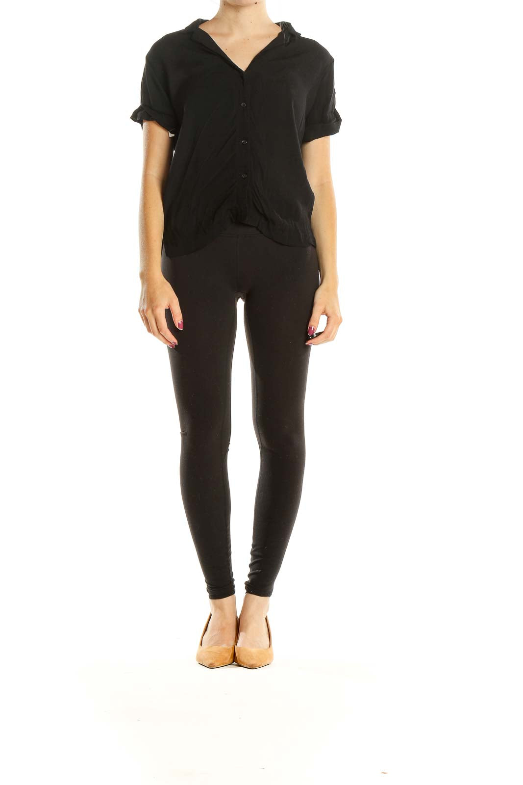 Black Casual Button Up Top