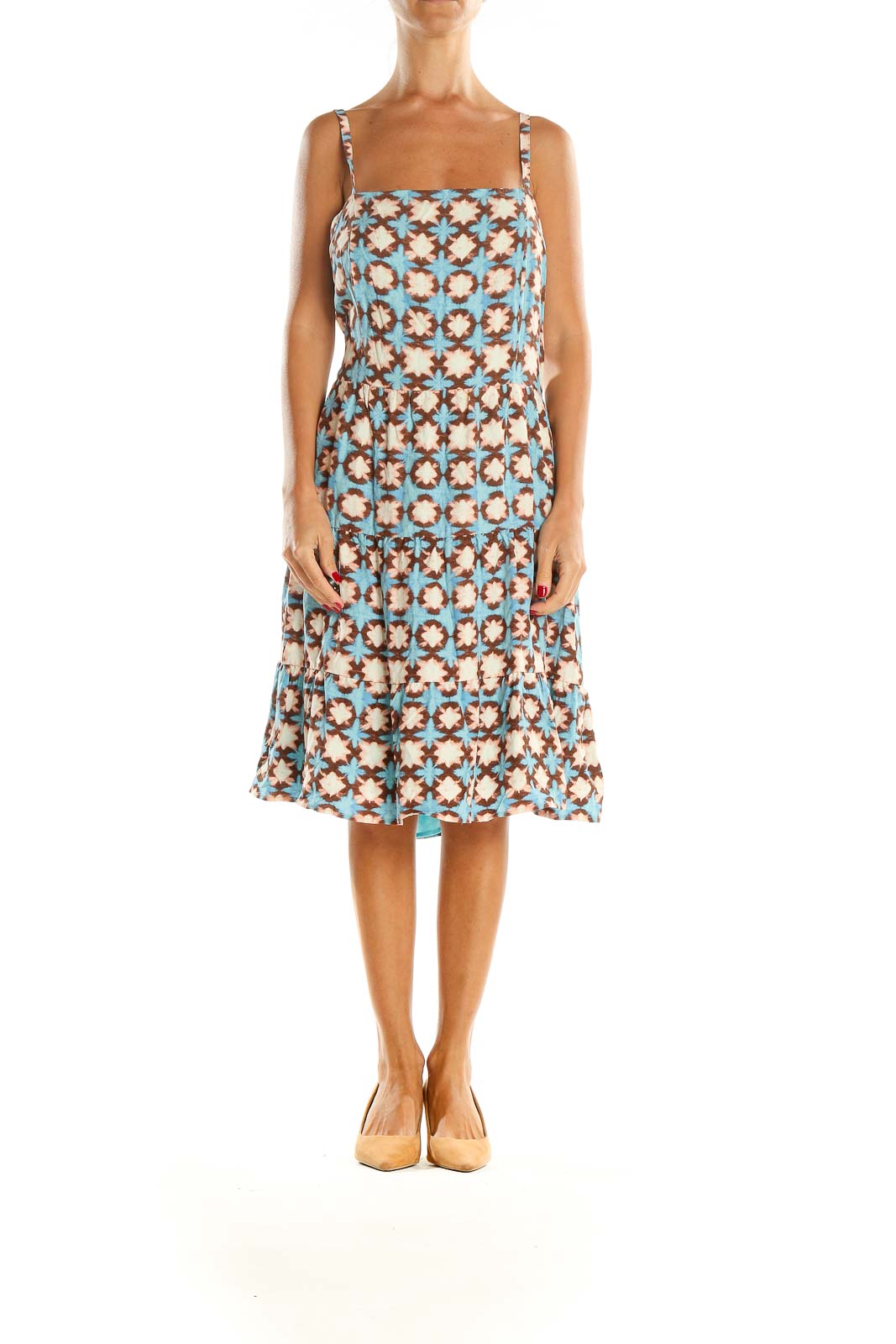 Blue Printed Chic Fit & Flare Dress