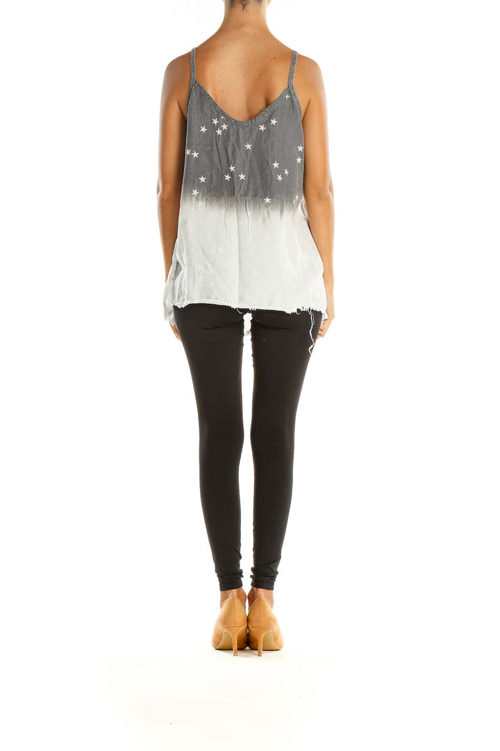 White Gray Star Print Tie And Dye Party Top