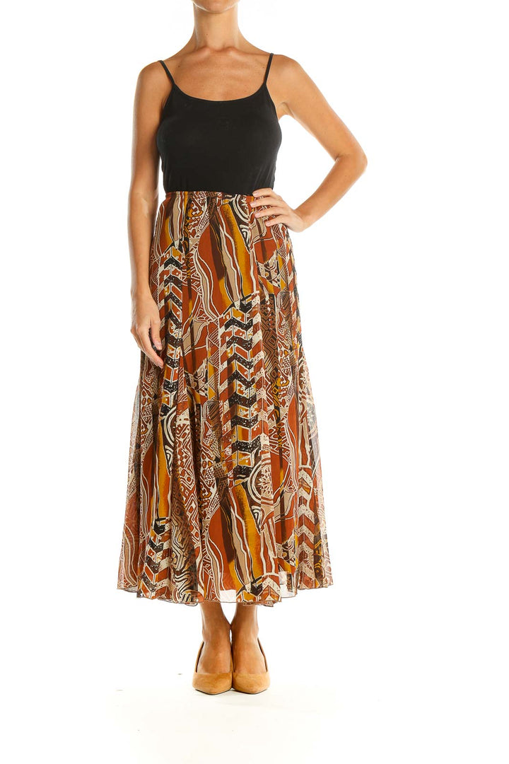 Red Printed Holiday Flared Skirt