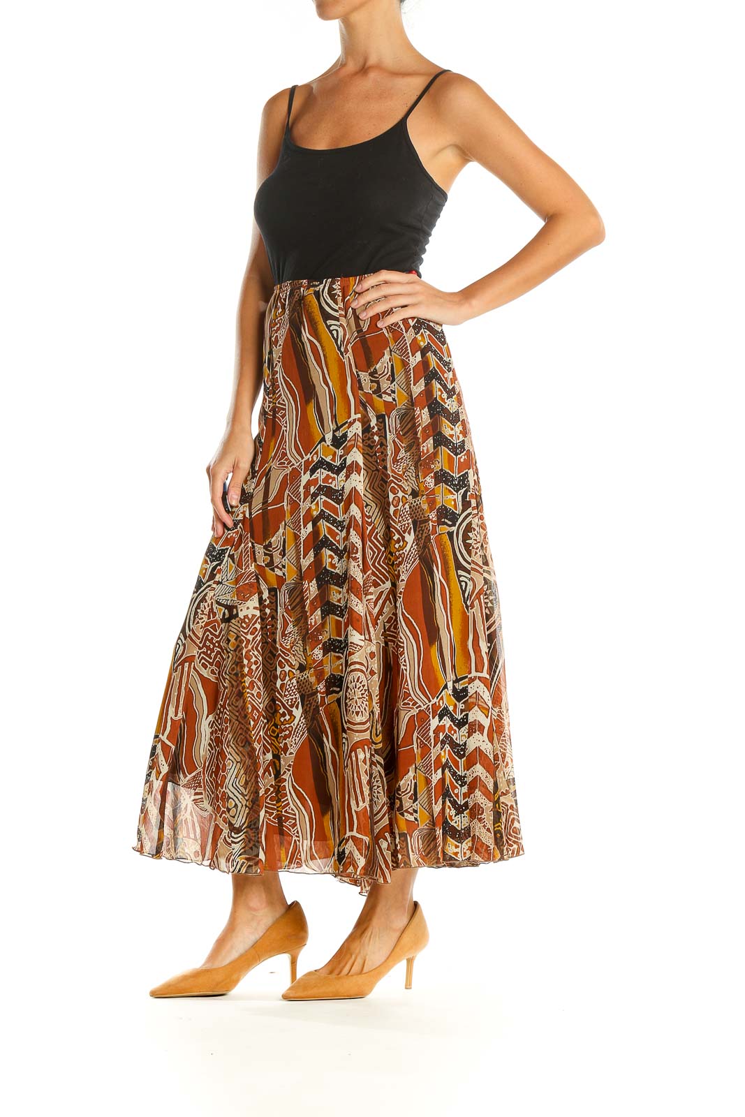 Red Printed Holiday Flared Skirt