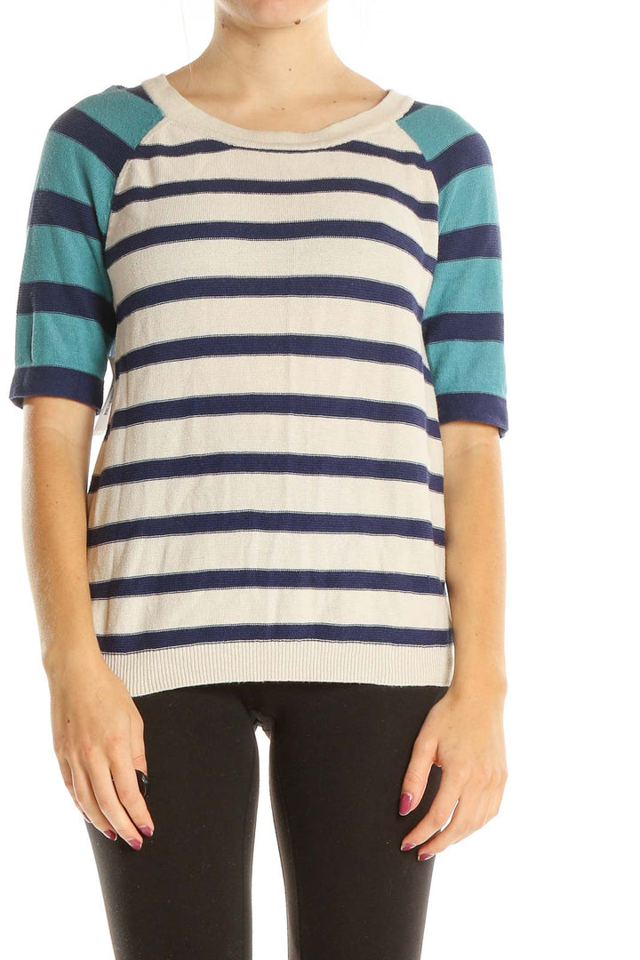 Blue White Striped Casual Sweater