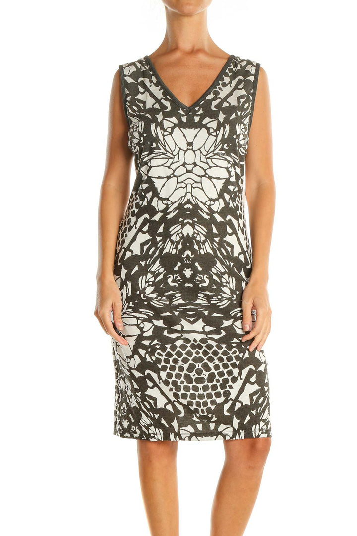 Black White Printed Holiday Sheath Dress