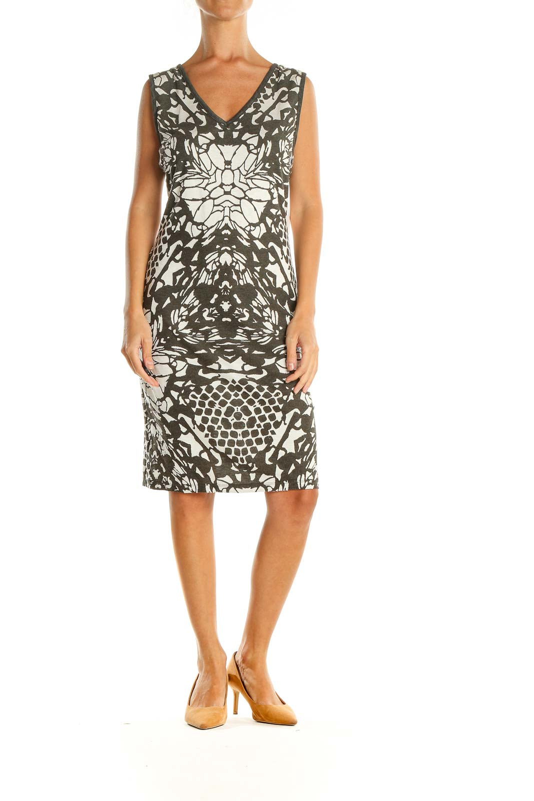 Black White Printed Holiday Sheath Dress