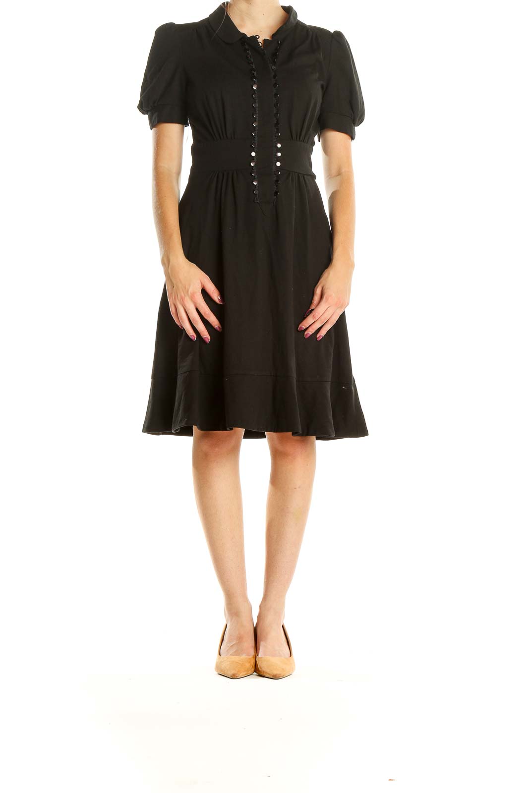 Black Classic Fit & Flare Dress With Button Detail