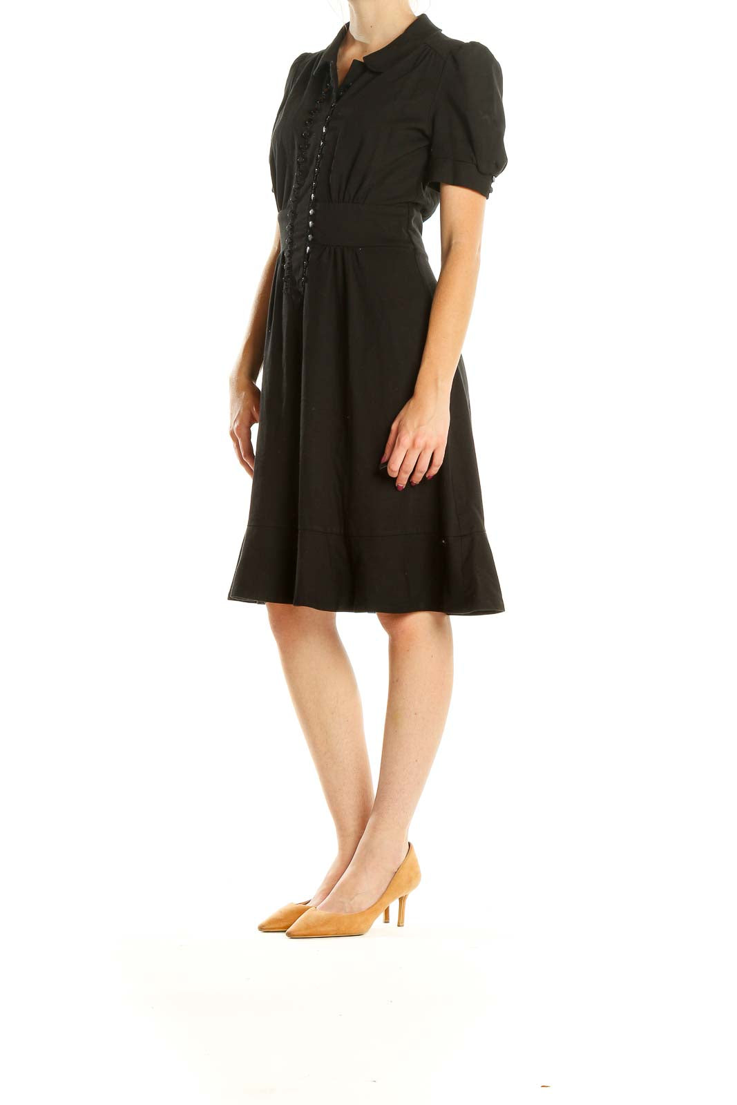 Black Classic Fit & Flare Dress With Button Detail