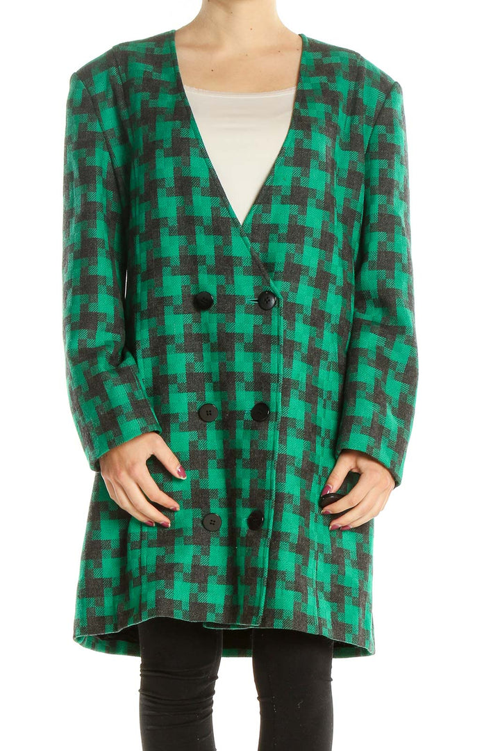 Green Black Houndstooth Vintage Coat