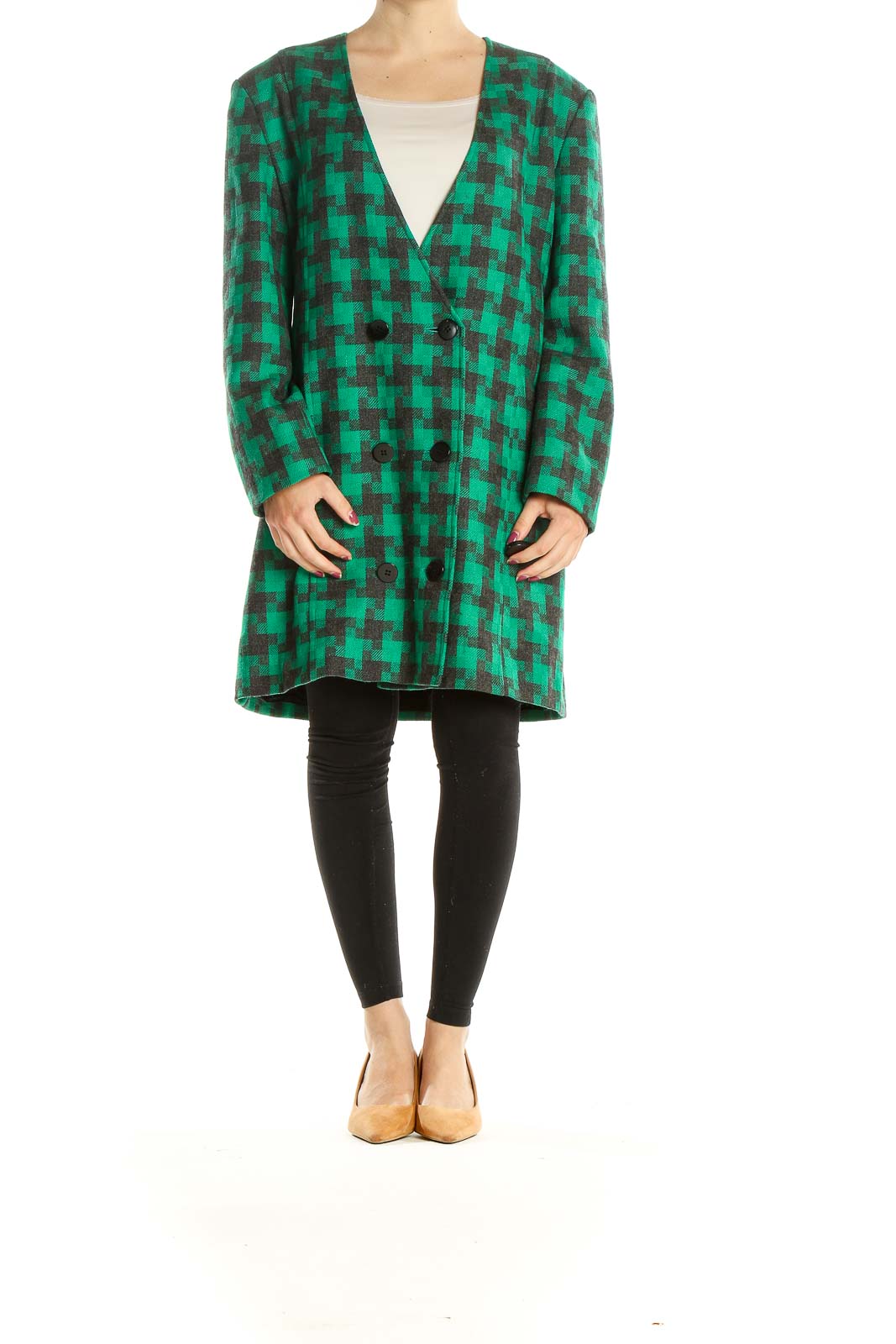 Green Black Houndstooth Vintage Coat