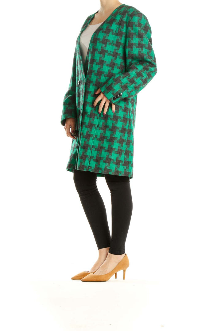 Green Black Houndstooth Vintage Coat