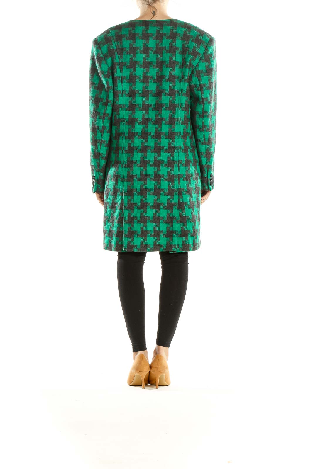 Green Black Houndstooth Vintage Coat