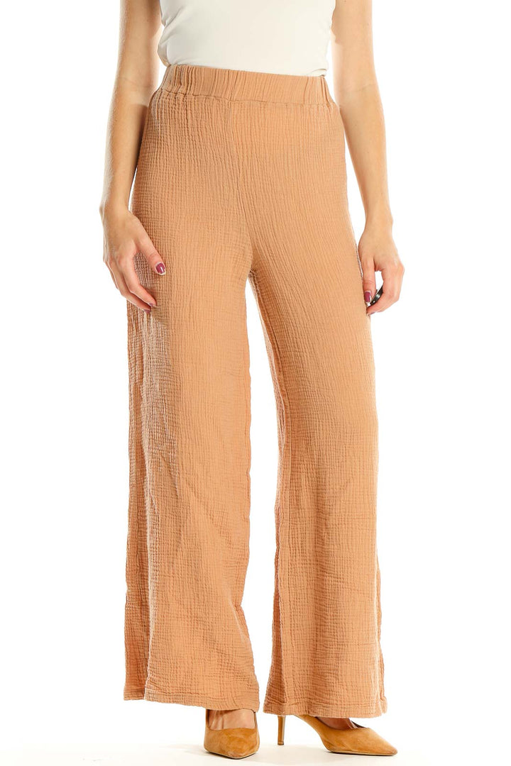 Tan Textured Wide Leg Pants