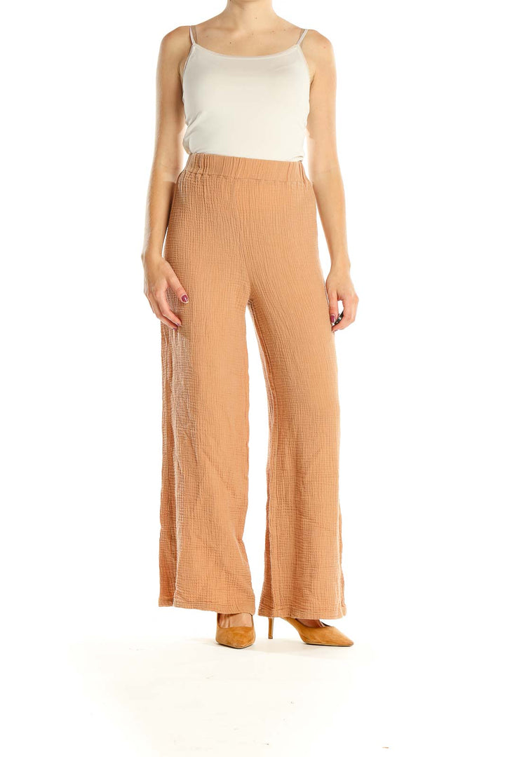 Tan Textured Wide Leg Pants