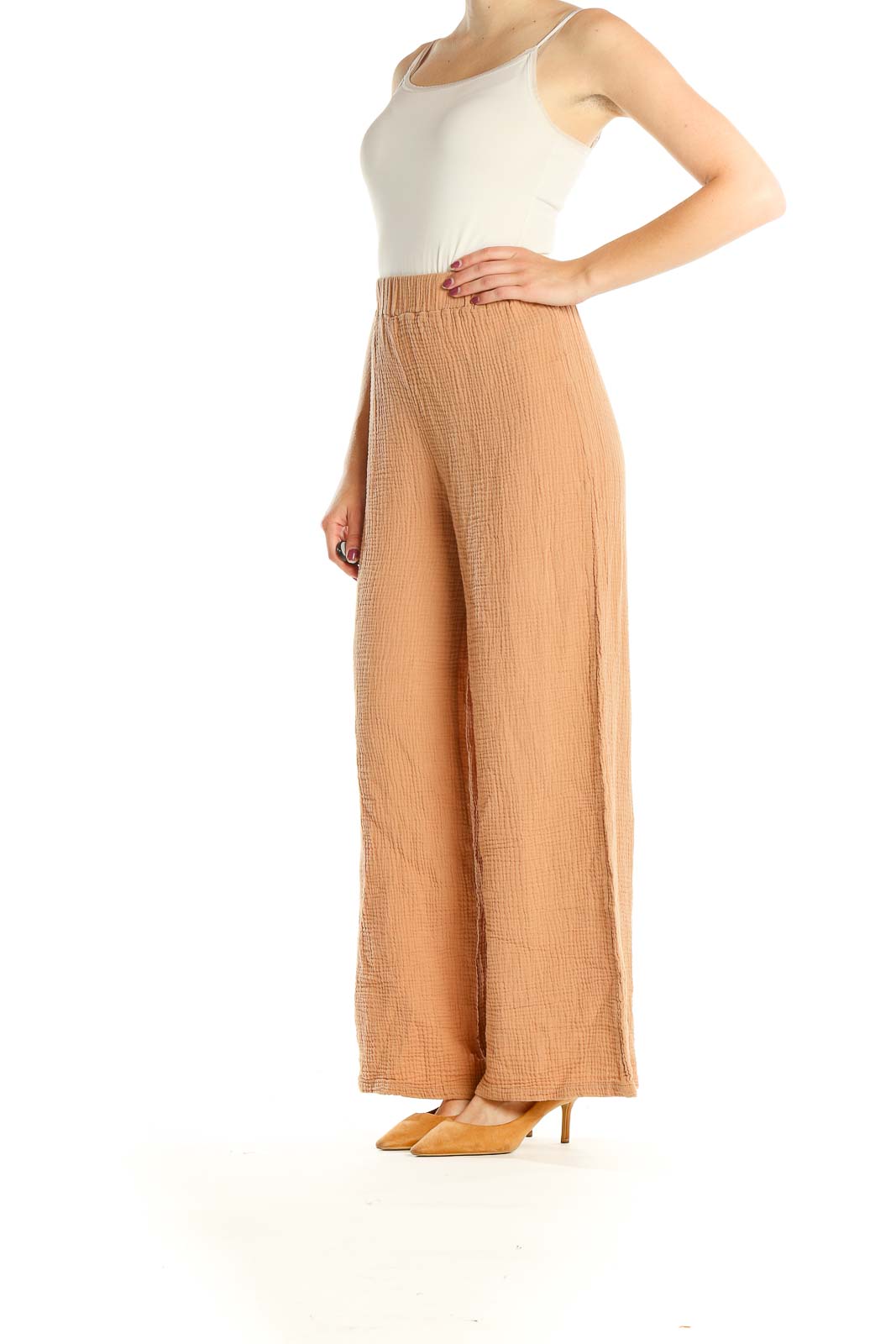 Tan Textured Wide Leg Pants