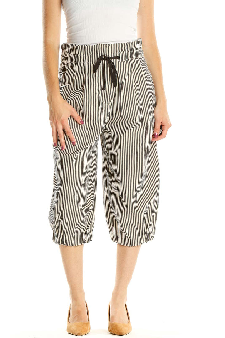 Beige Black Striped Cropped Pants