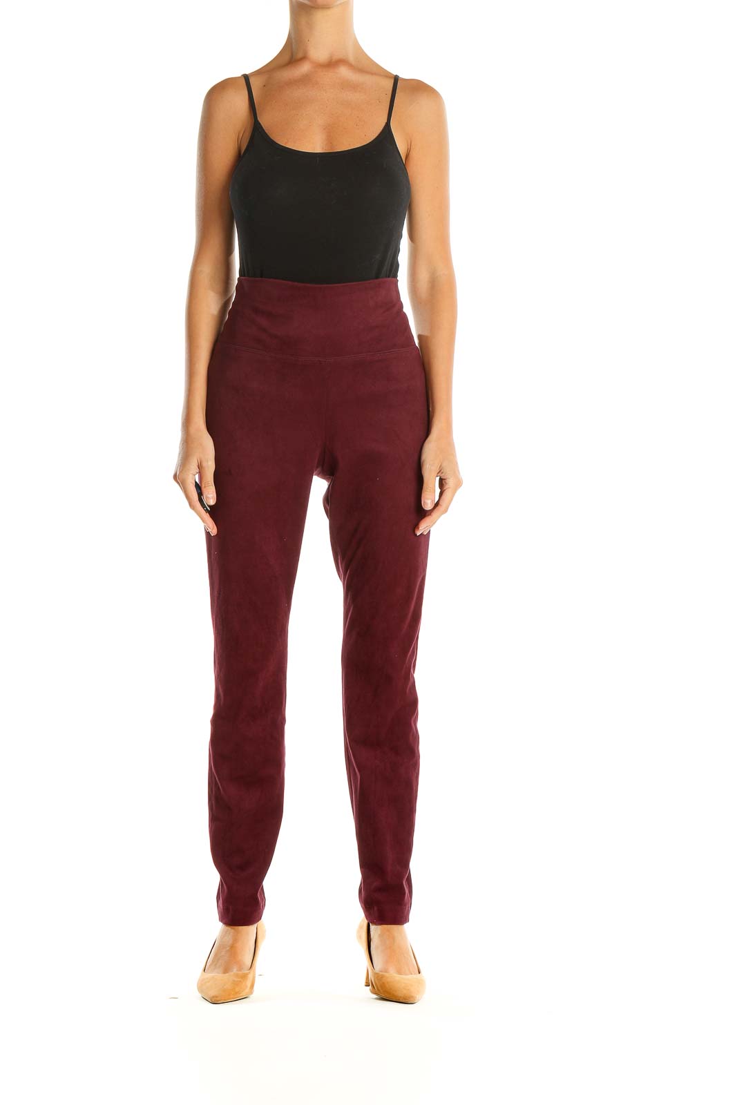 Red Casual Velour Leggings