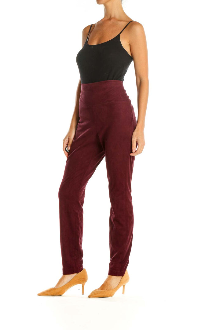 Red Casual Velour Leggings